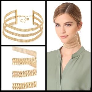 NWT VANESSA MOONEY gold triple chain Harmony Choker Necklace Gold RARE